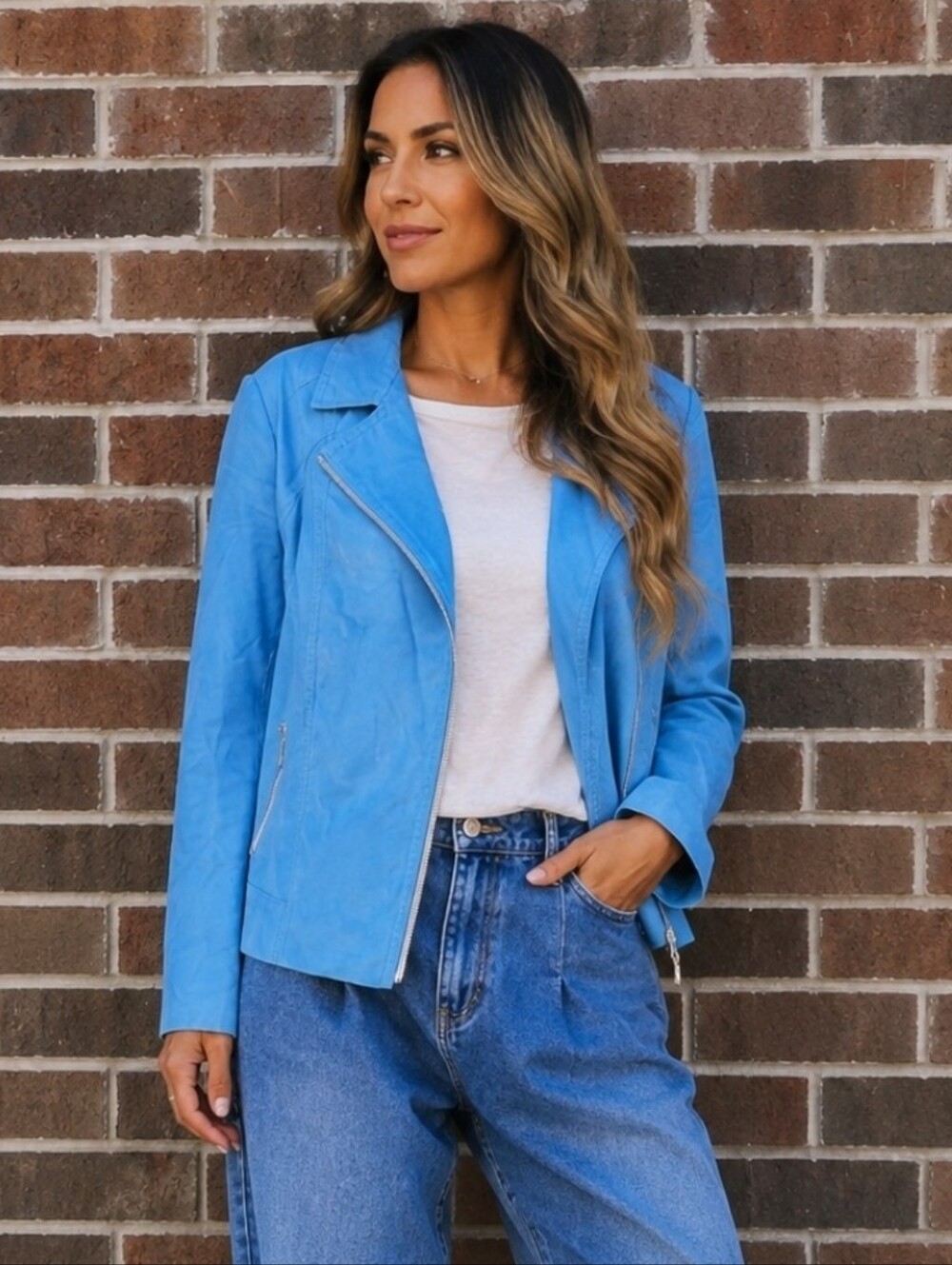 Allison Daley Blue Vegan Suede Jacket
